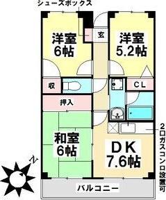 アピタシオンA(3DK/1階)の間取り写真