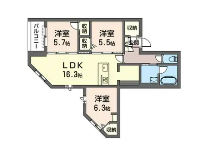京成本線 京成成田駅 徒歩13分 3階建 築4年(3LDK/3階)の間取り写真