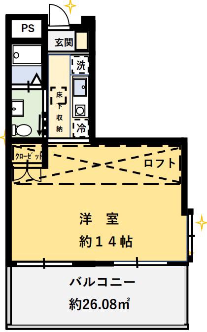 W.O.Bレマーニー昭和町(1K/2階)の間取り写真