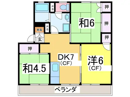 ピュアホワイト(3DK/2階)の間取り写真