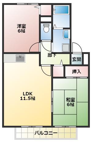 サンハイムヴィレッジ(2LDK/1階)の間取り写真