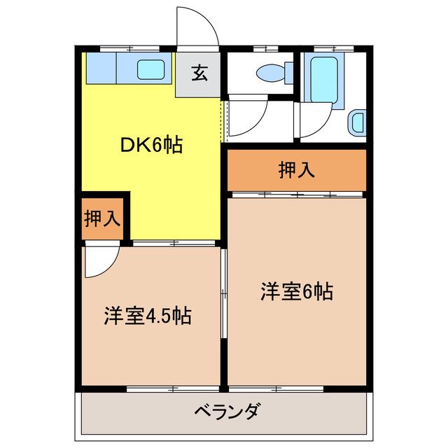 オークラパークマンション(2DK/2階)の間取り写真