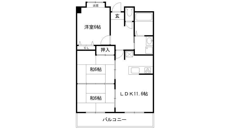 サニーリバー(3LDK/1階)の間取り写真