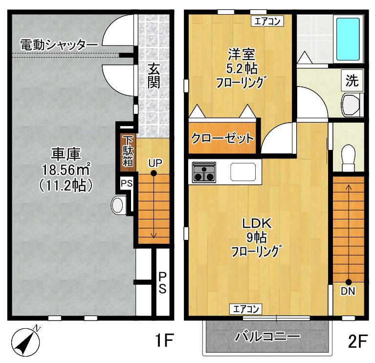 アンソレイエ B棟(1LDK/1階)の間取り写真