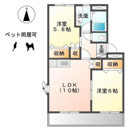 グランディアI(2LDK/4階)の間取り写真