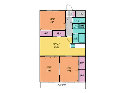 めぞんオアシス(3LDK/5階)の間取り写真