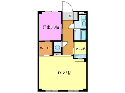 ハイツM(1LDK/1階)の間取り写真