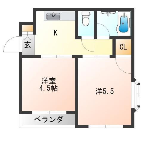 フレンドハイツ(2K/3階)の間取り写真