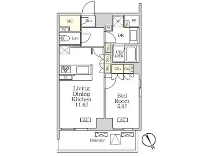 リーフシティ市川ザ・レジデンス(1LDK/9階)の間取り写真