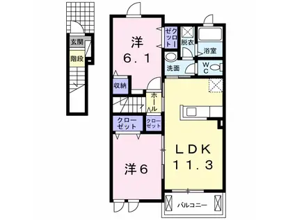 グリーンヒル 大峰(2LDK/2階)の間取り写真