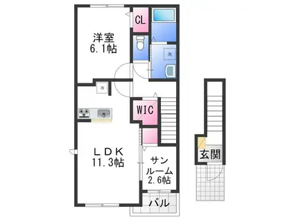 エレガント オハナ(1LDK/2階)の間取り写真