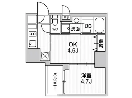 シーフォルム大井町Ⅱ(1DK/12階)の間取り写真