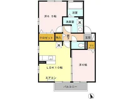 ルナフローラ A(2LDK/2階)の間取り写真