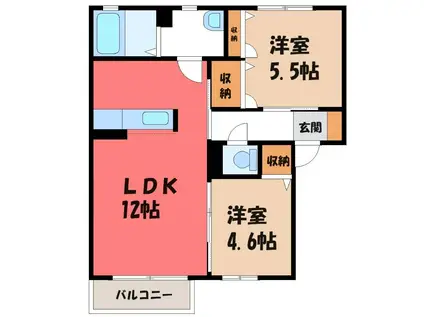 ハートレーベンA(2LDK/2階)の間取り写真