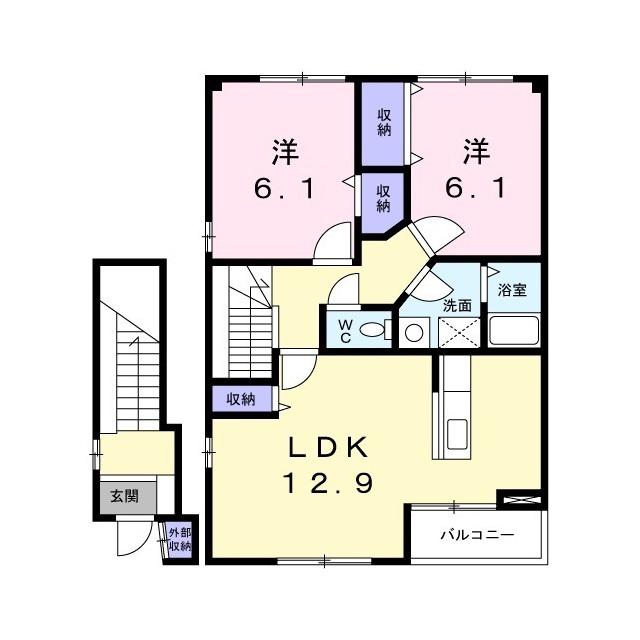 ルーラルブラッサムB(2LDK/2階)の間取り写真