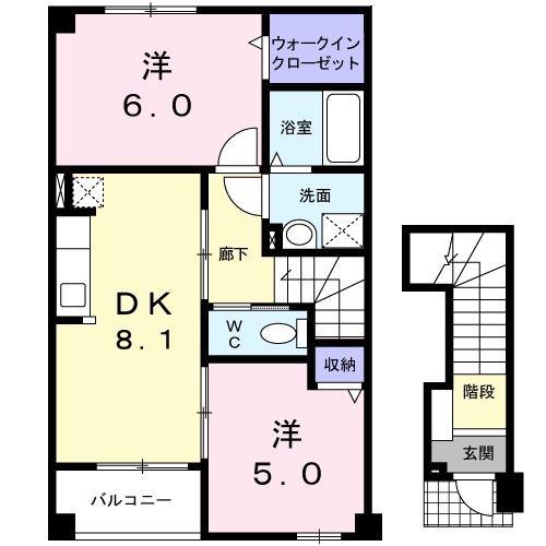 フィオーレ・I(2DK/2階)の間取り写真