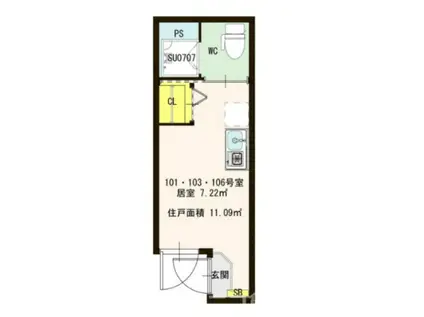 ハーモニーテラス野沢(ワンルーム/1階)の間取り写真