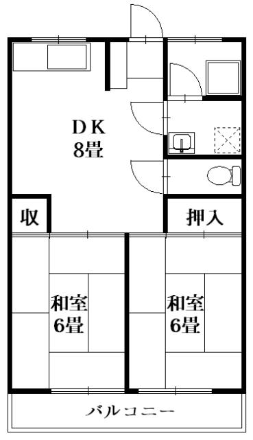 ベルシャトウ白亜(2DK/2階)の間取り写真
