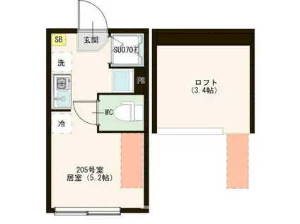 ハーモニーテラス高松I(ワンルーム/2階)の間取り写真