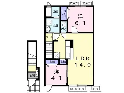 ヴィラクレインI(2LDK/2階)の間取り写真