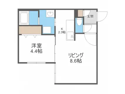 マーカスノースミラー(1LDK/3階)の間取り写真