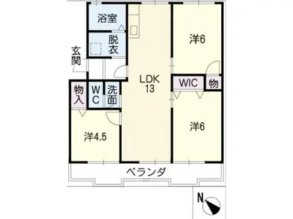 滝川グランドハイツ竹棟(3LDK/2階)の間取り写真