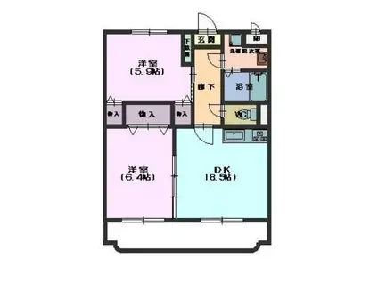 イーストヒルズB(2DK/2階)の間取り写真