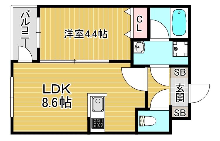 GLANZ 六ツ門(1LDK/1階)の間取り写真