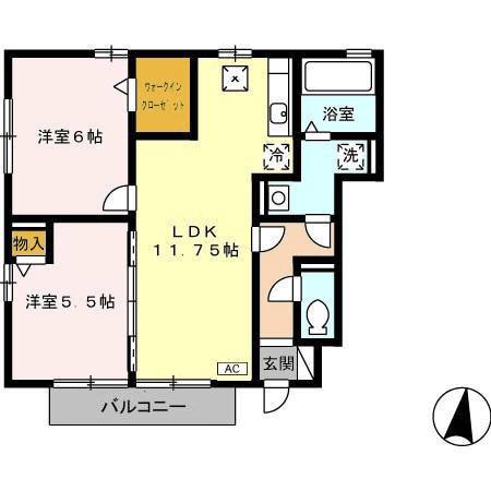 レセンテ・ウィル B(2LDK/1階)の間取り写真