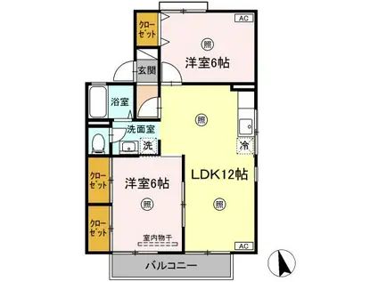 ロイヤルコート円座B棟(2LDK/1階)の間取り写真