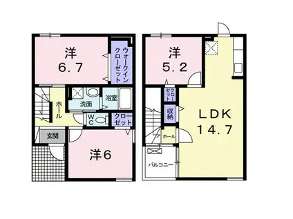 JR日豊本線 牧駅(大分) 徒歩21分 2階建 築14年(3LDK/1階)の間取り写真