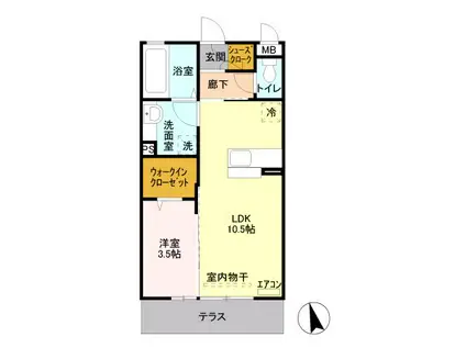 リヴェール オッツ(1LDK/1階)の間取り写真