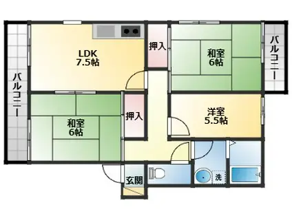 グローリーハイツB棟(3LDK/2階)の間取り写真