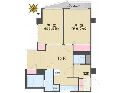 ビレッタ池之端(2DK/9階)の間取り写真