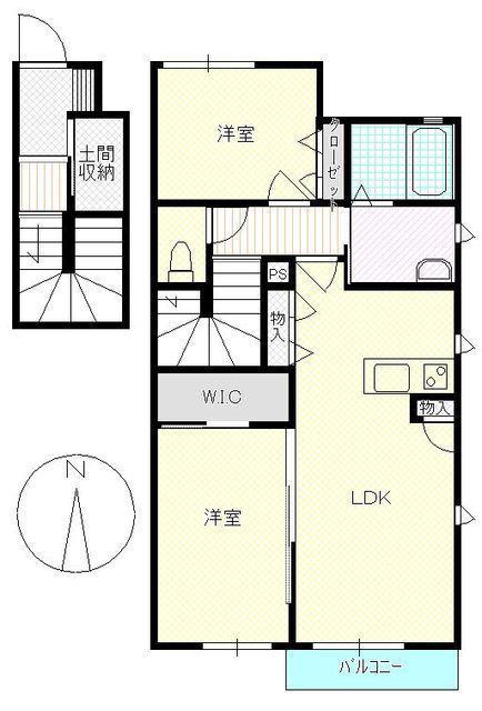 ルミエール・ヴェールC(2LDK/2階)の間取り写真
