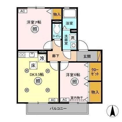 ROYALGARDENCASAHARA(2DK/1階)の間取り写真