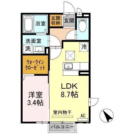 セレーノローザ(1LDK/1階)の間取り写真