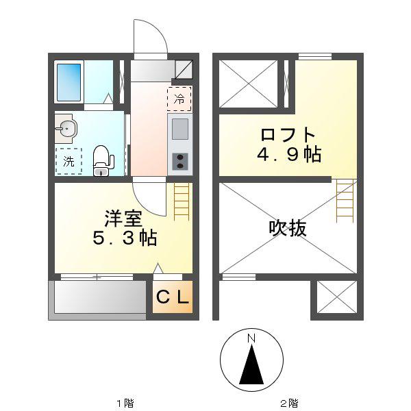 コンフォート上高畑 (1K/2階)の間取り写真