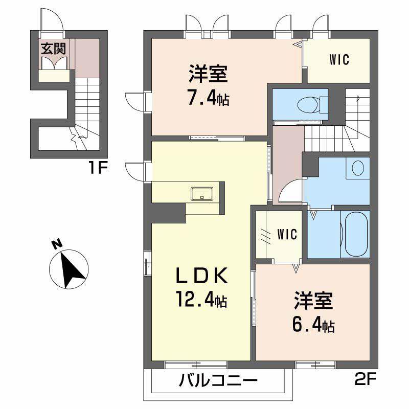 シャーメゾン城西 A棟(2LDK/2階)の間取り写真