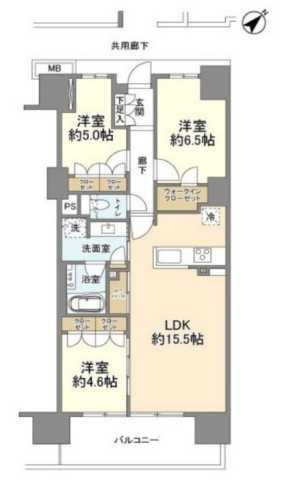 プラウドシティ方南町(3LDK/13階)の間取り写真