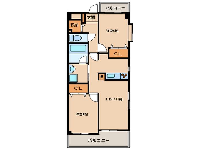 フローラ小坂(2LDK/4階)の間取り写真