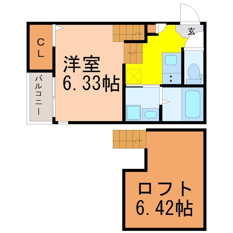 ハーモニーテラス長筬町V(1SK/1階)の間取り写真
