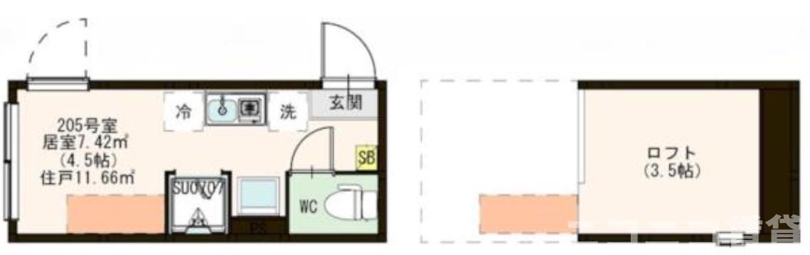 ワイズときわ台(ワンルーム/2階)の間取り写真