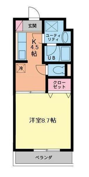 プリムヴェール(1DK/4階)の間取り写真