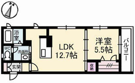 フローラ古江西(1LDK/3階)の間取り写真