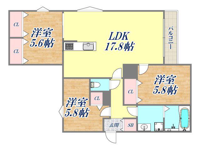 アークハイム翠ヶ丘(3LDK/1階)の間取り写真