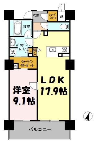 ロイヤルパークスERささしま(1LDK/6階)の間取り写真