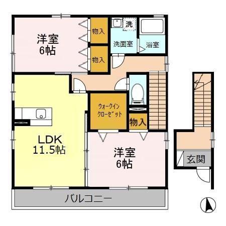 カサベルデ北条(2LDK/2階)の間取り写真