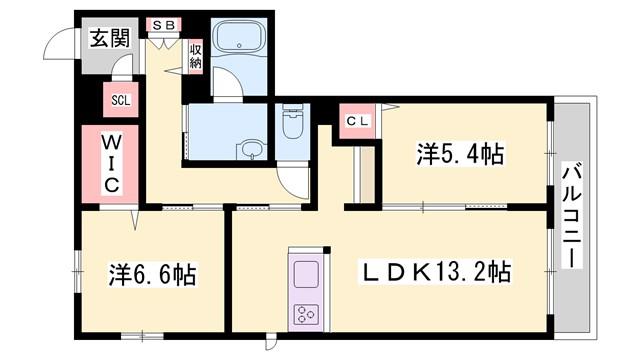 オカバ姫路網干シャーメゾン(2LDK/3階)の間取り写真
