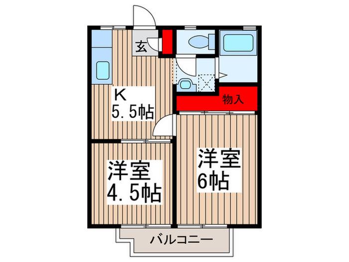 ワク井ハイツ(2K/2階)の間取り写真
